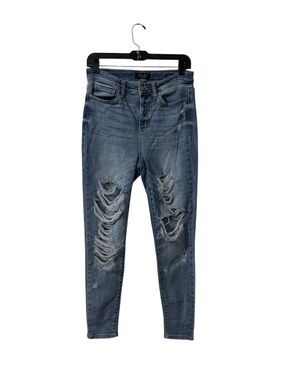 Judy Blue Distressed Skinny Jeans Size 7/28 High Rise Light Wash Stretch Denim